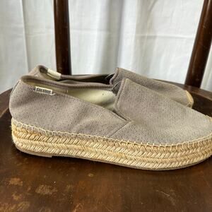 Soludos Malibu Platform Espadrilles 9.5 Gray Suede Leather Perf Casual 9.5 New
